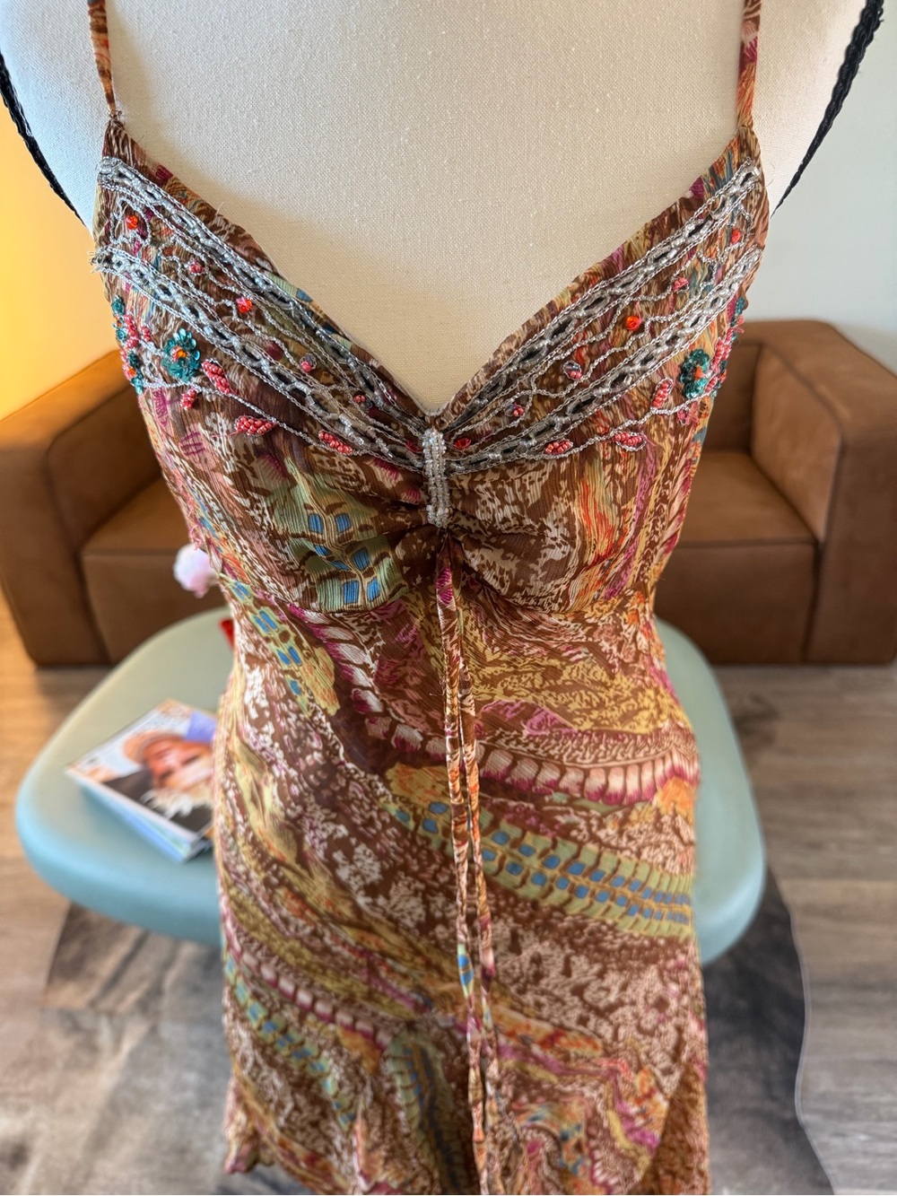 Hot Kiss Multicolor Paisley Mini Dress — Brown & Rust Tones - Picture 4 of 7